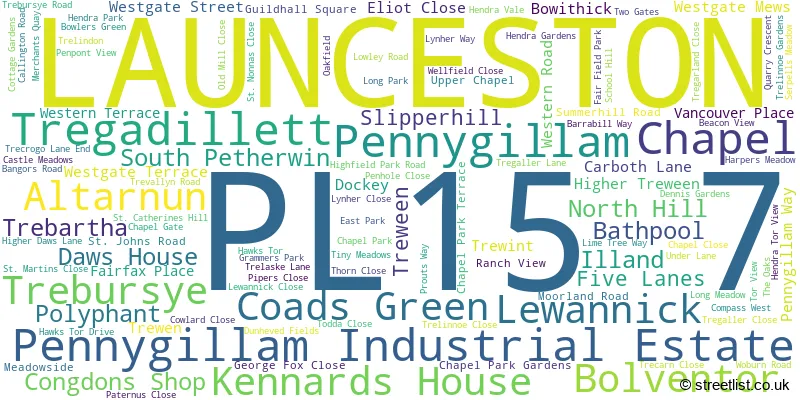 A word cloud for the PL15 7 postcode